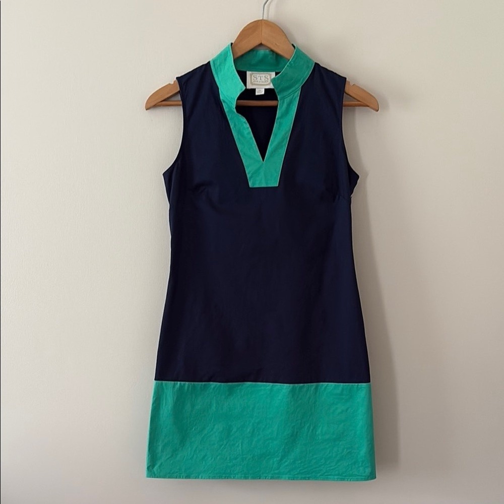 Sail To Sable STS Color Block Tunic Shift Dress Navy Green Womens Size XS